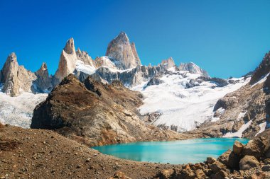 Mount Fitz Roy ve Laguna de Los Tres Patagonya'da - El Chalten, Arjantin