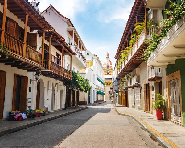 Katedra - Cartagena de Indias, Kolumbia i widokiem na ulicę — Zdjęcie stockowe