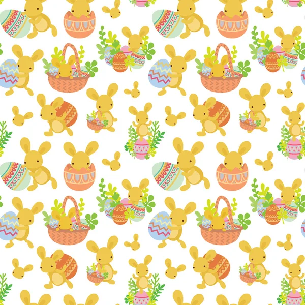 Милый пасхальный бесшовный рисунок кролика с яйцами — стоковый вектор