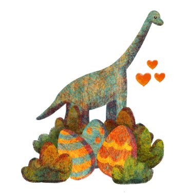 Renkli yumurta ile şirin kawaii dinozor Diplodocus