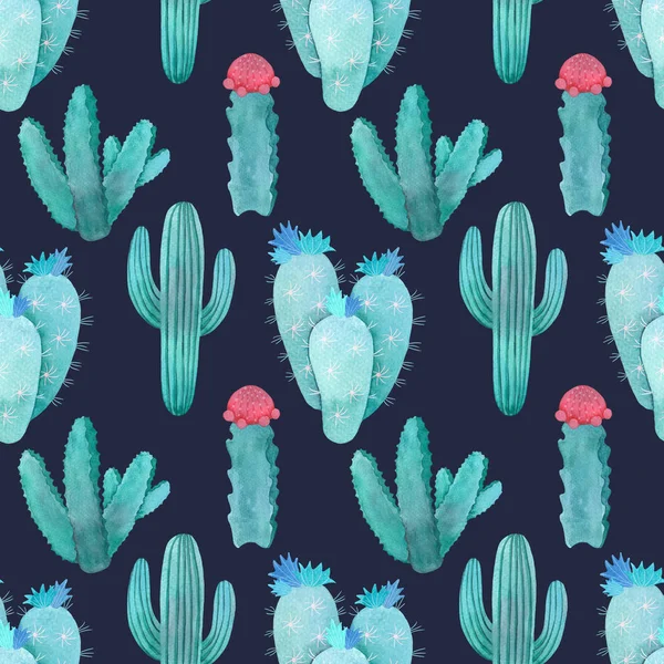 Akwarela wzór Cactus zestaw zielony niebieskie, różowe i fioletowe kolory — Zdjęcie stockowe