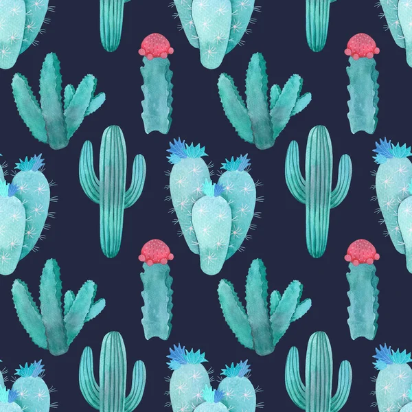 Aquarelle Motif Cactus Set vert bleu, rose et violet couleurs — Photo