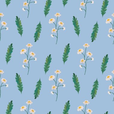 beyaz papatya desenli suluboya çizimi kusursuz