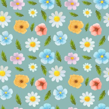 Vahşi çiçekler suluboya deseni resimlendirmeyi kusursuz hale getirdi