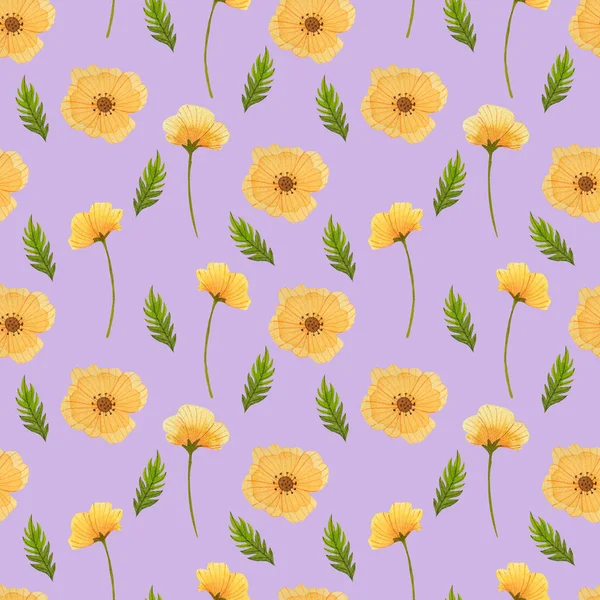 Ranunculus flowers pattern watercolor illustration seamless art — Stock Photo, Image