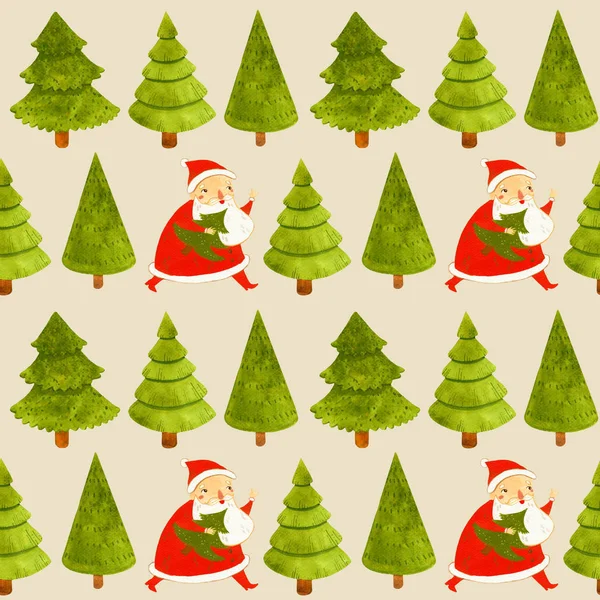 Vánoční vzor set se stromem a Santa — Stock fotografie