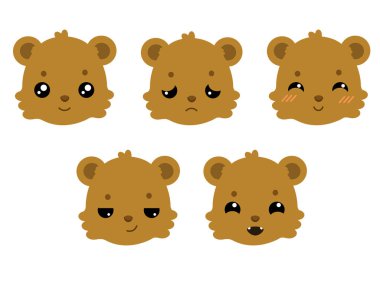 Sevimli oyuncak ayılar duygusal yüzler oluşturur. vektör