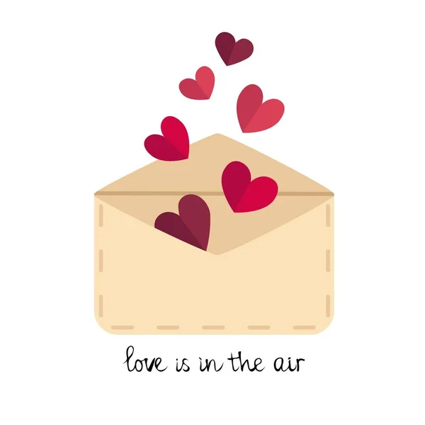 Vector platte liefde envelop, brief met harten — Stockvector