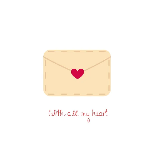 Vector platte liefde envelop, brief met harten — Stockvector