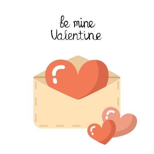 Vector flat love envelope, letter with hearts