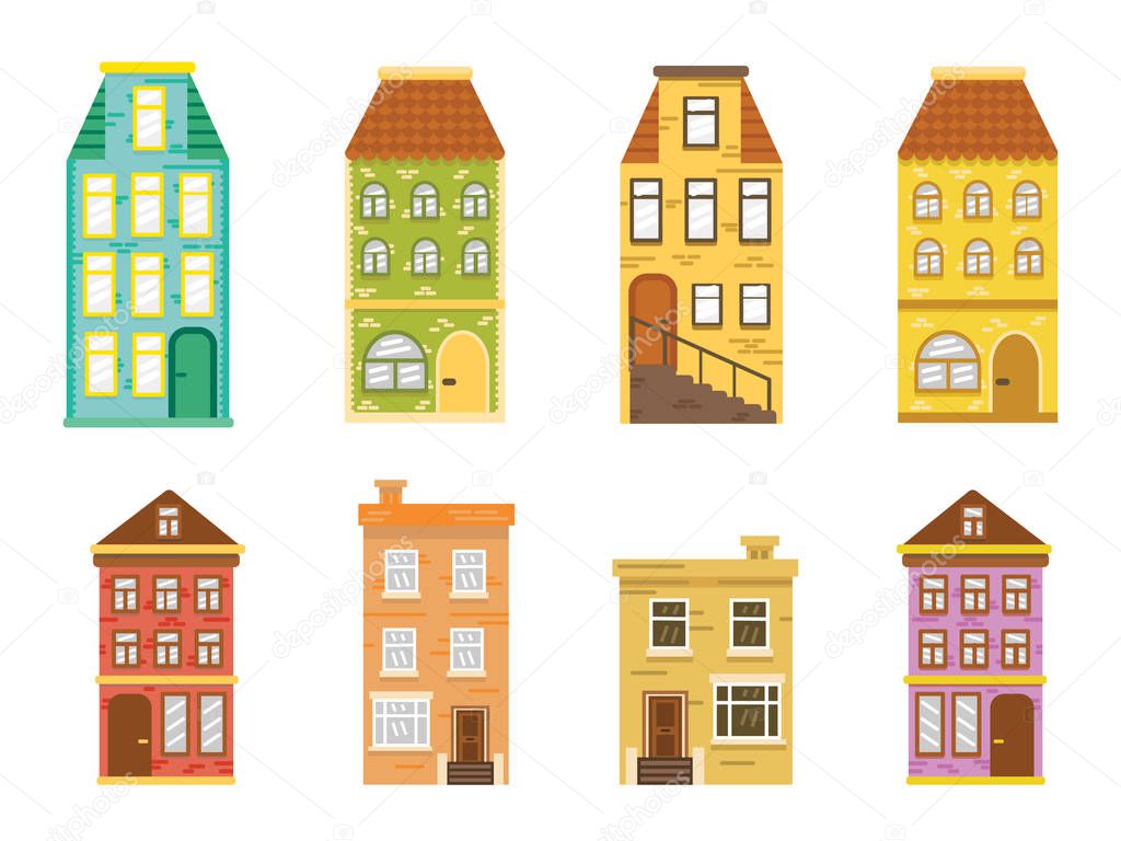 Set of european colorful houses flat vector
