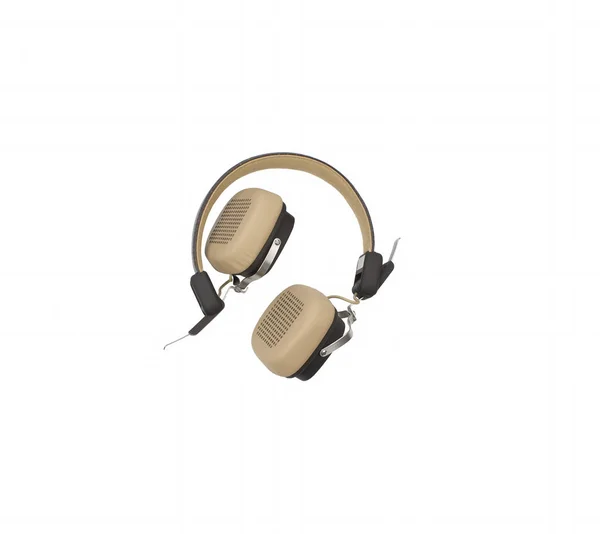 Soft brown and beige wireless headphones isolated on white background. Bluetooth earphones.