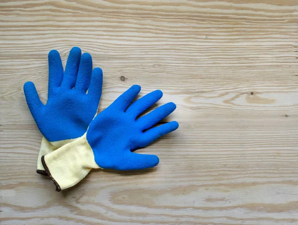 Luvas Borracha Proteção Azul Para Construção Operação Com Substâncias Cáusticas — Fotografia de Stock