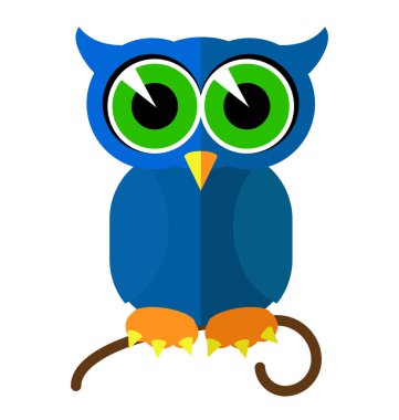 Renkli Filin Baykuşu Mavi Kuş çizgi filmi. Çizilmiş vektör illüstrasyon simgesi. Düz stil. Logotype ya da antistresi renklendirmek için.