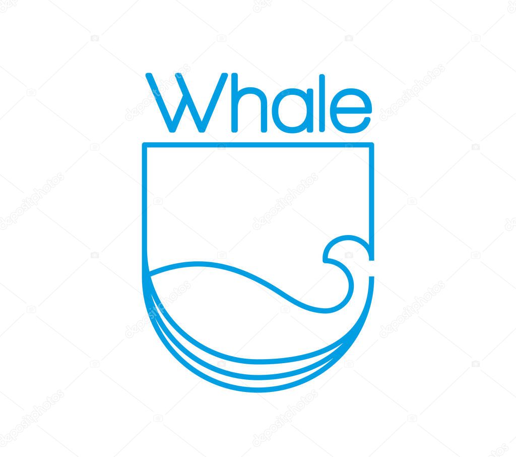 Modern minimal future logo emblem icon geometric shape form blue whale fish which swim in water ocean. Vector modern style isolated white background the sea world concept. Branding graphic design.