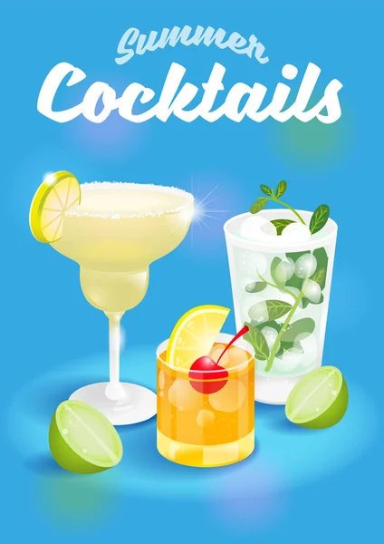 Cocktails pôster de verão — Vetor de Stock
