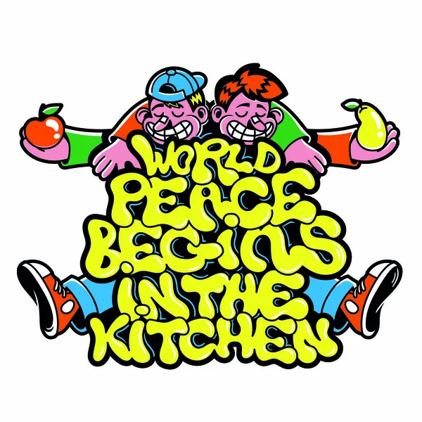 Vegan Vegetarian Phrase World Peace Begins Kitchen Graffiti Bombing Style — ストックベクタ