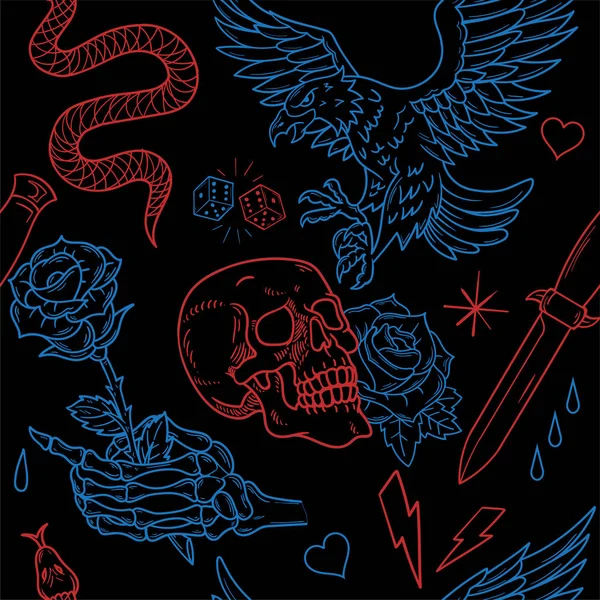 Eski okul dövme neon çizgi deseni 