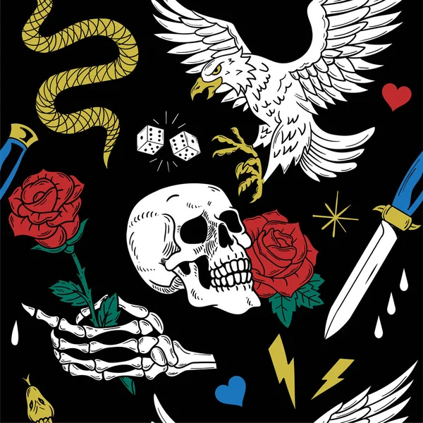 Old school tattoo line pattern 