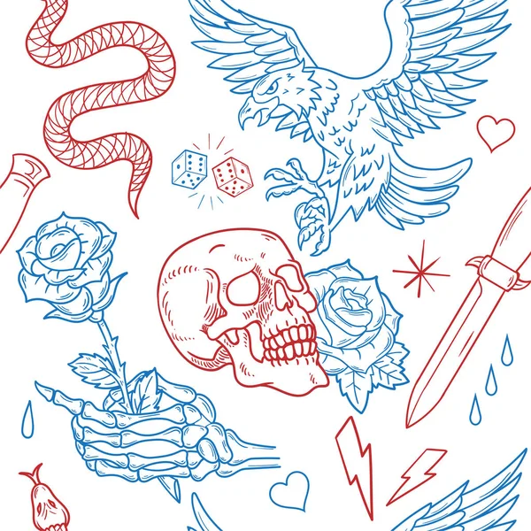 Old school tattoo line pattern 