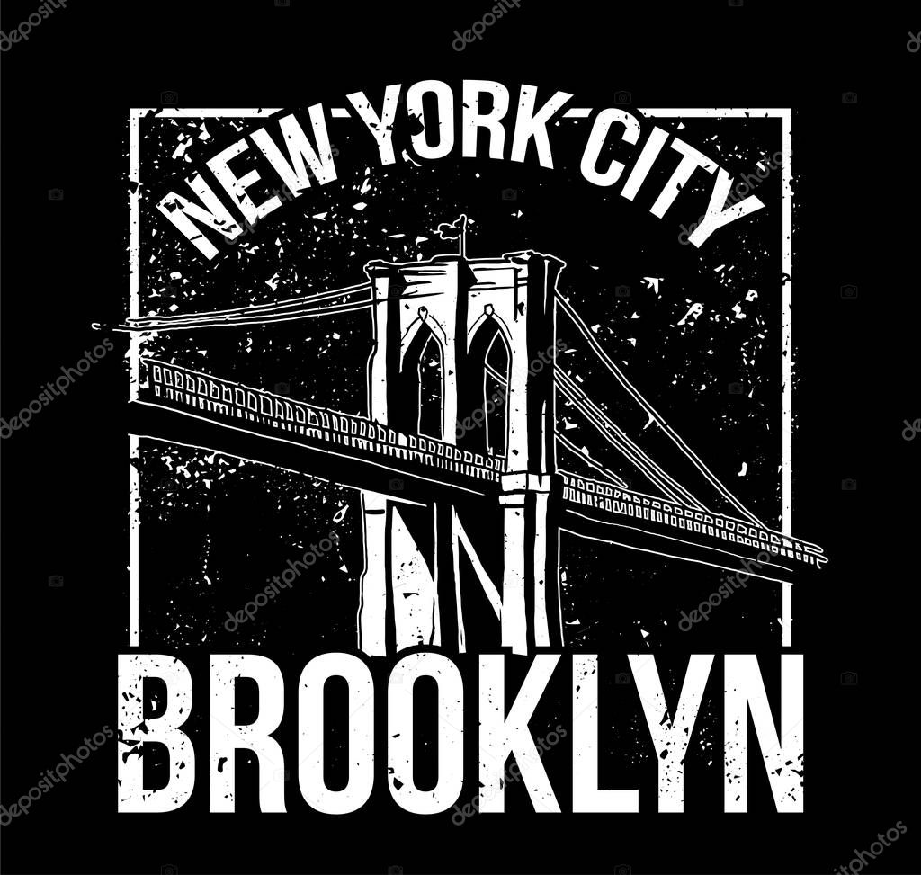 Street style black white print with Brooklyn bridge from New York city . For fashion design print on clothes t shirt bomber sweatshirt also for sticker poster patch. Underground style.