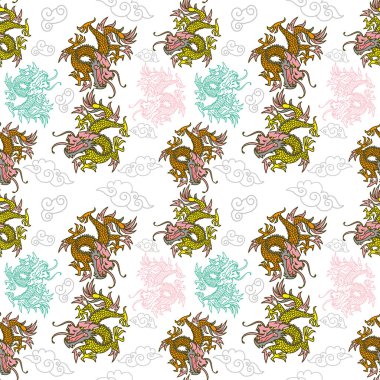 Japonya ejderha ile desen 