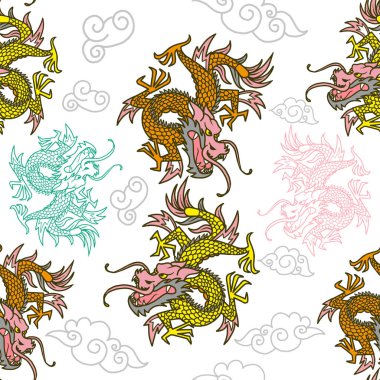 Japonya ejderha ile desen 