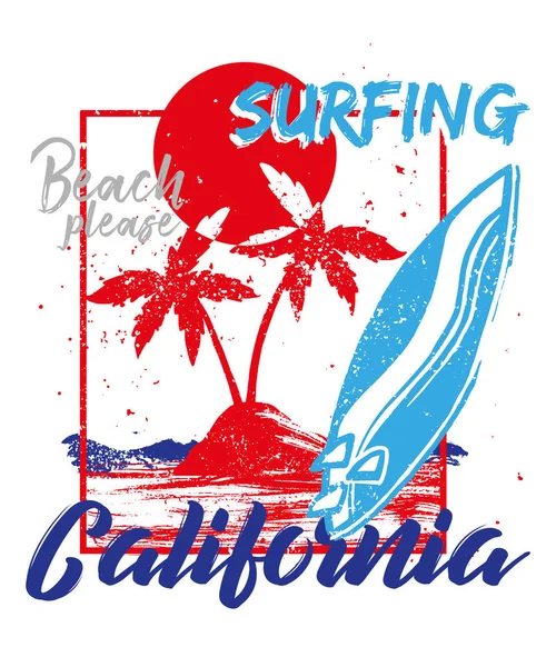 Surfing Kalifornie tisku — Stockový vektor
