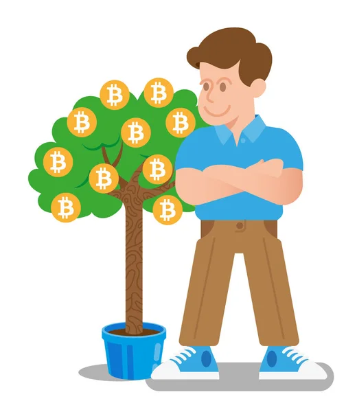 Muž strom Bitcoin — Stockový vektor