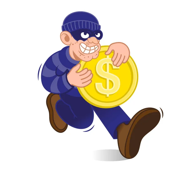 Thief run with gold coin — Stock Vector