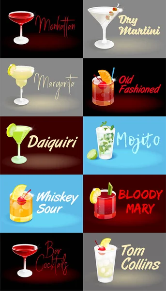 Conjunto de cartazes Cocktail — Vetor de Stock