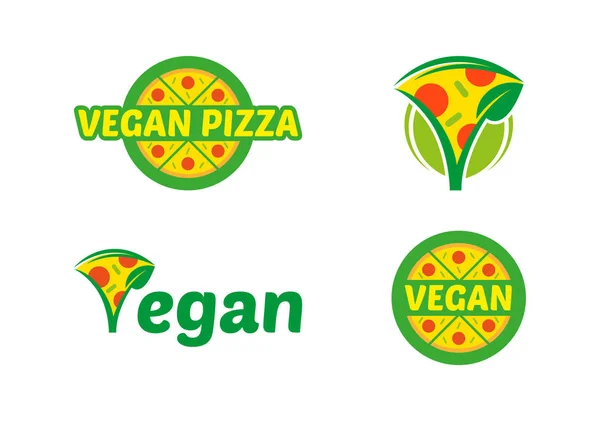 Definir logotipo pizza vegan — Vetor de Stock