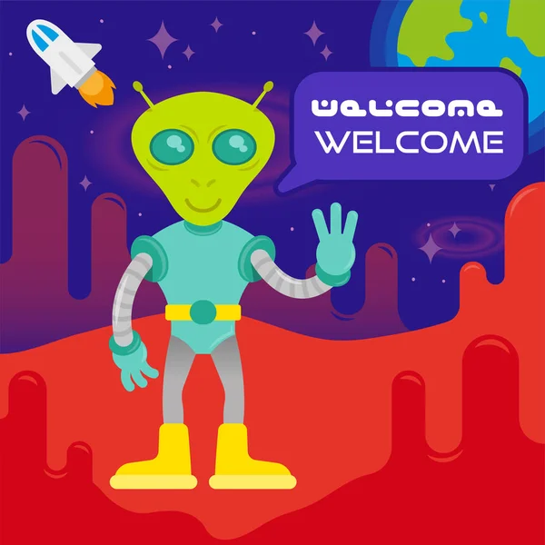 Mignon alien sur mars — Image vectorielle