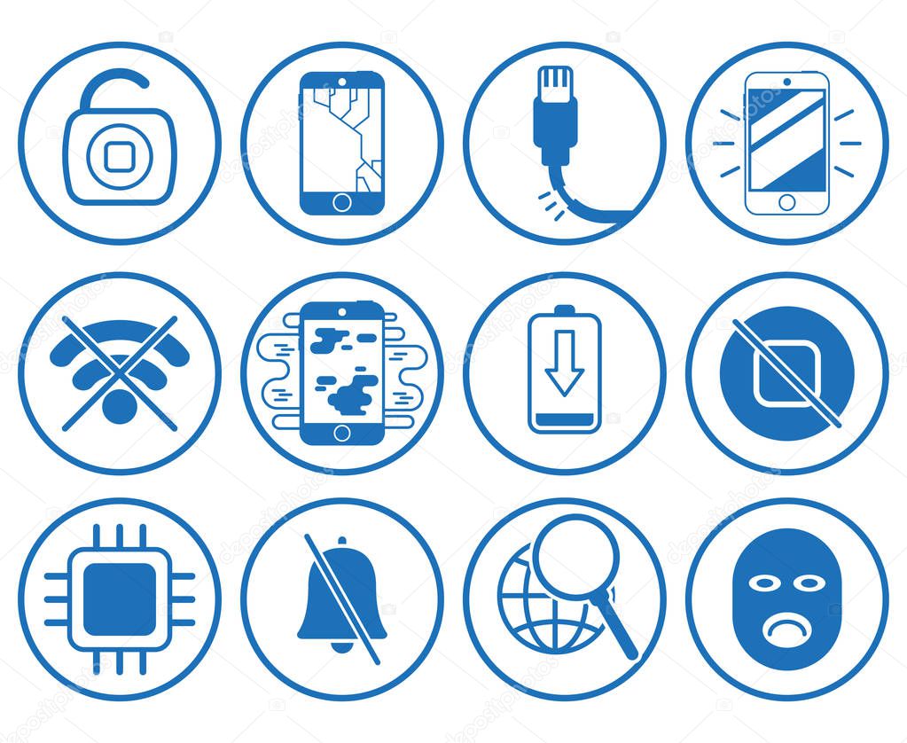 Set with repair smartphone icons 