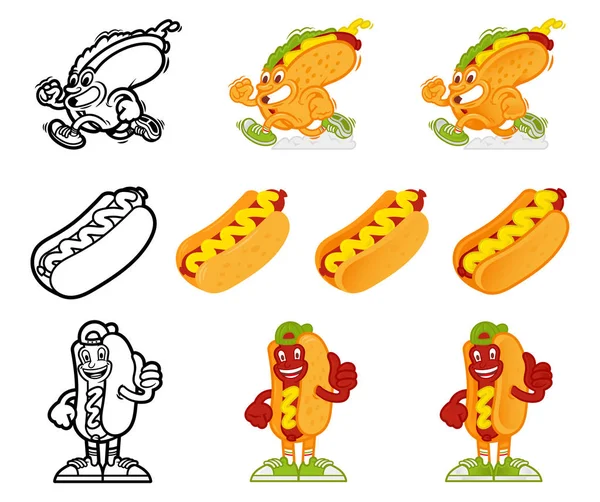 Cartoon hotdog tekenset — Stockvector