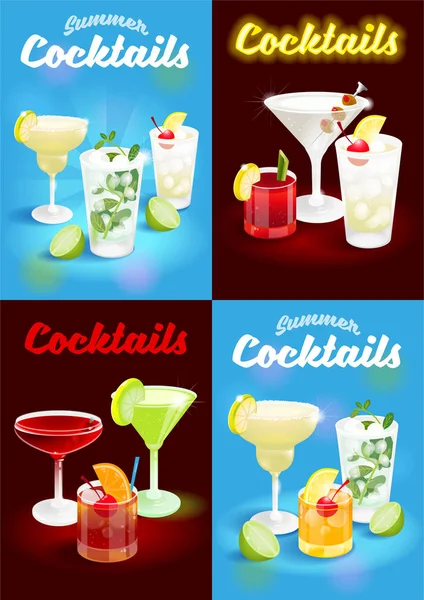 Set zomer-cocktails-poster — Stockvector