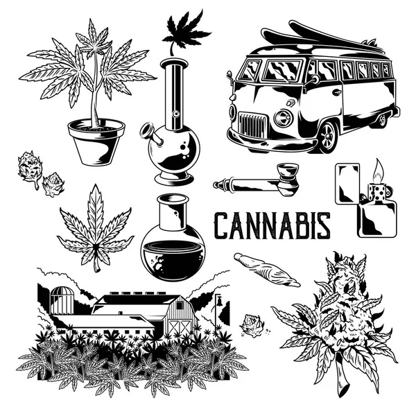 Elementos del conjunto de cannabis — Vector de stock