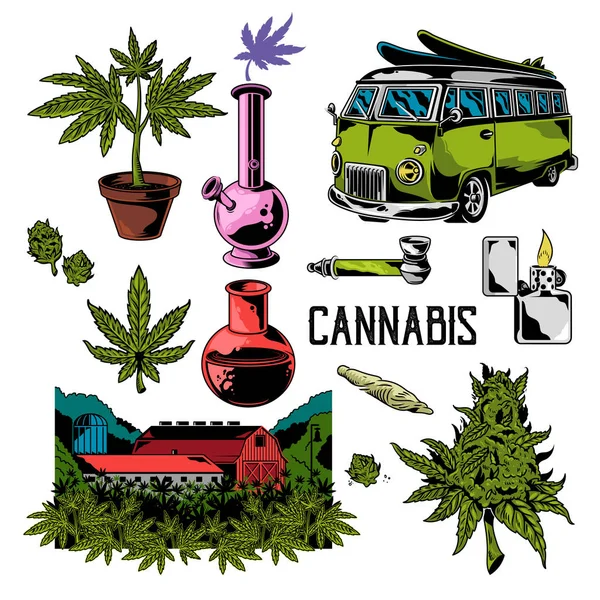 Cannabis set elementen — Stockvector