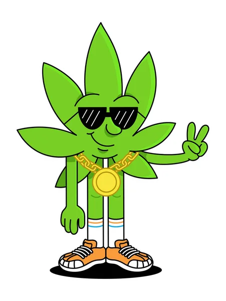 Solglasögon emoji gröna blad av rök cannabis — Stock vektor