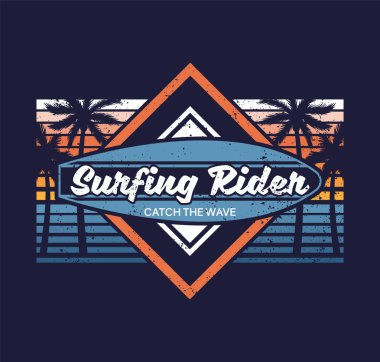 Surfboard palmiye vintage soyut İllüstrasyon