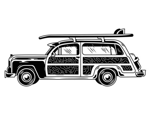 Surf voyage vintage vieille voiture — Image vectorielle