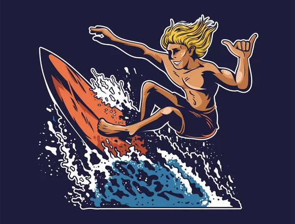 Young crazy man surfer which surfing