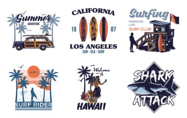 Set vintage baskı koleksiyonu Summer Hawaii