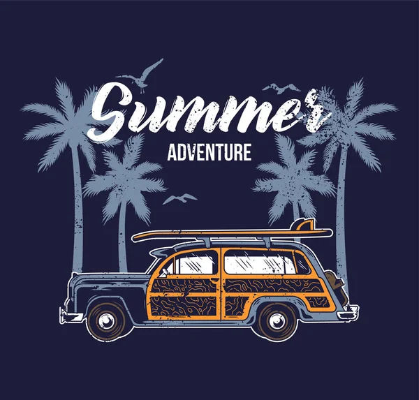 Yaz sörfü seyahat için vintage araba — Stok Vektör