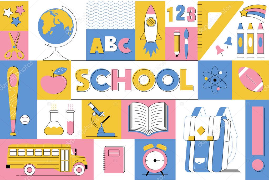 School education cute colorful cartoon illustration