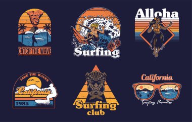 Set vintage baskı koleksiyonu Summer Hawaii