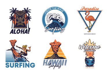 Set vintage baskı koleksiyonu Summer Hawaii