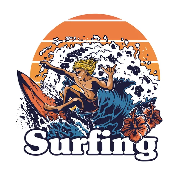Jonge man gek extreme surfer — Stockvector
