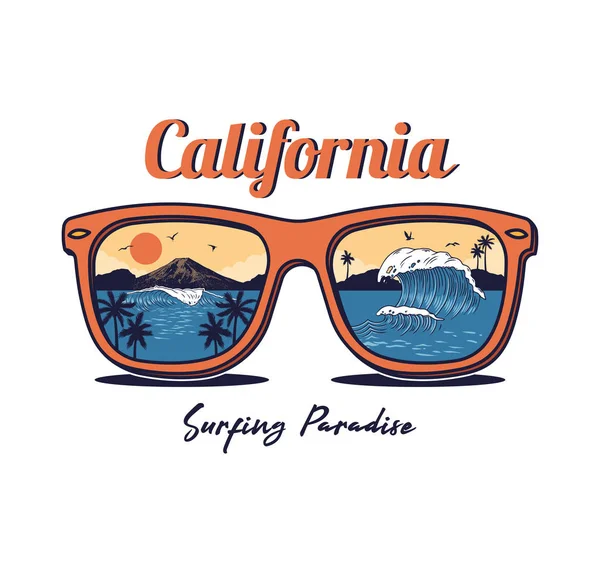 Gafas de sol con playa de mar verano — Vector de stock