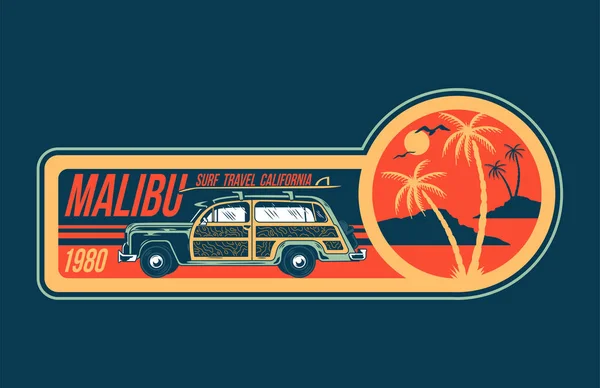 Malibu viaje de surf imprimir — Vector de stock